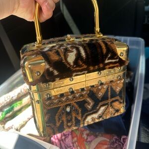 Brown and Gold Carpet Trunk/Train 60s Vintage Mini Bag